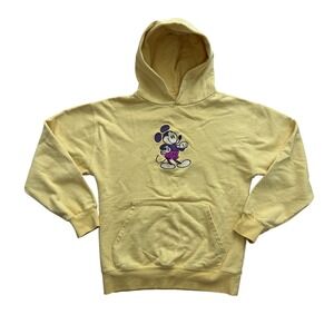 Disney Mickey Mouse Hoodie Yellow‎ Embroidered Graphic Sweatshirt Women Small